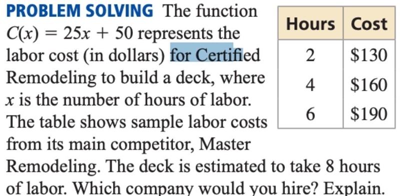 The function C(x) = 25x + 50 represents the labor cost (in dollars) for Certified-example-1