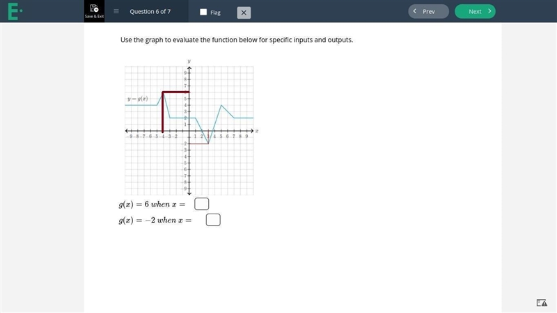 Use the graph to evaluate the function below for specific inputs and outputs.-example-1