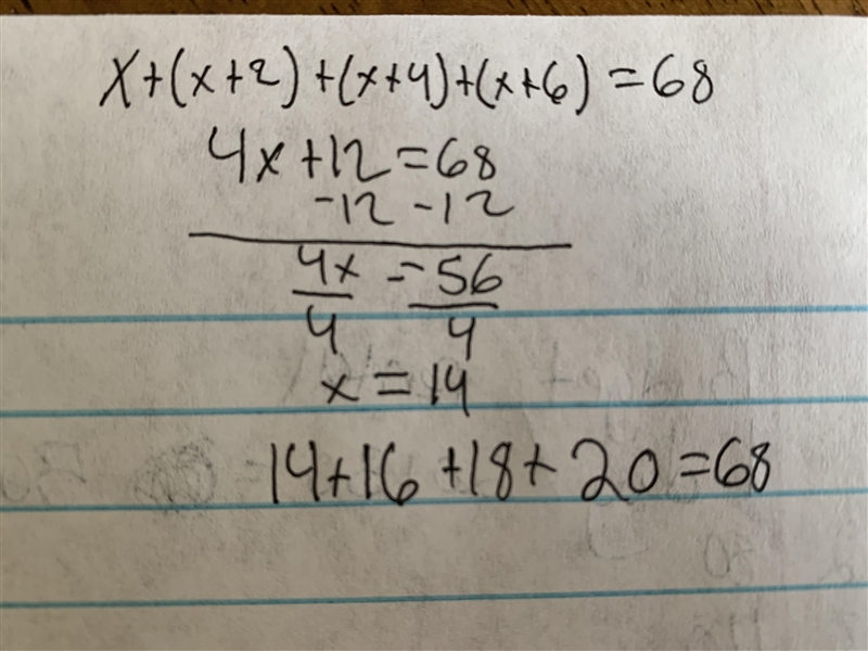 A set of 4 consecutive even integers adds up to 68.-example-1