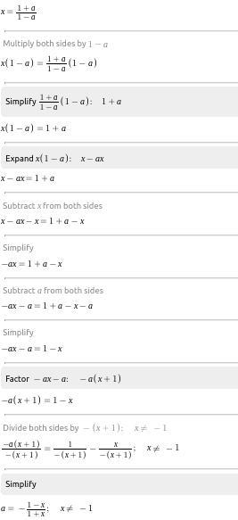 X=1+a/1-a solve for a.-example-1