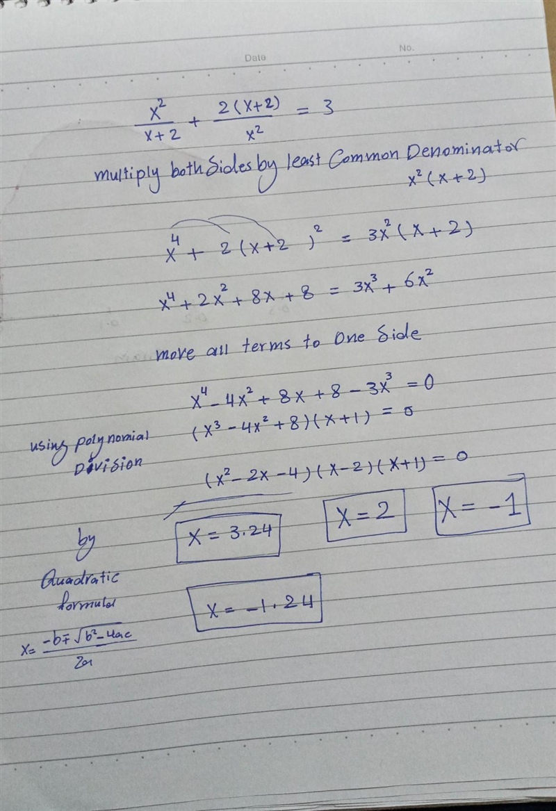 X^2/(x+2) + 2 (x+2)/x^2 = 3 solve please help me with steps​-example-1