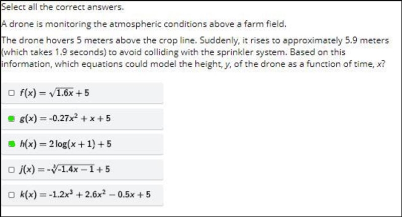 A drone is monitoring the atmospheric conditions above a farm field. The drone hovers-example-1