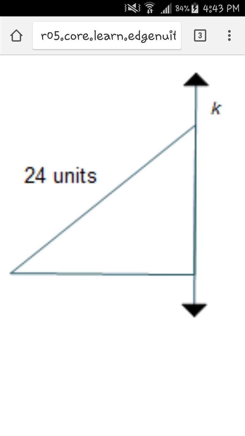 The right isosceles triangle shown is rotated about line k with the base forming perpendicular-example-1