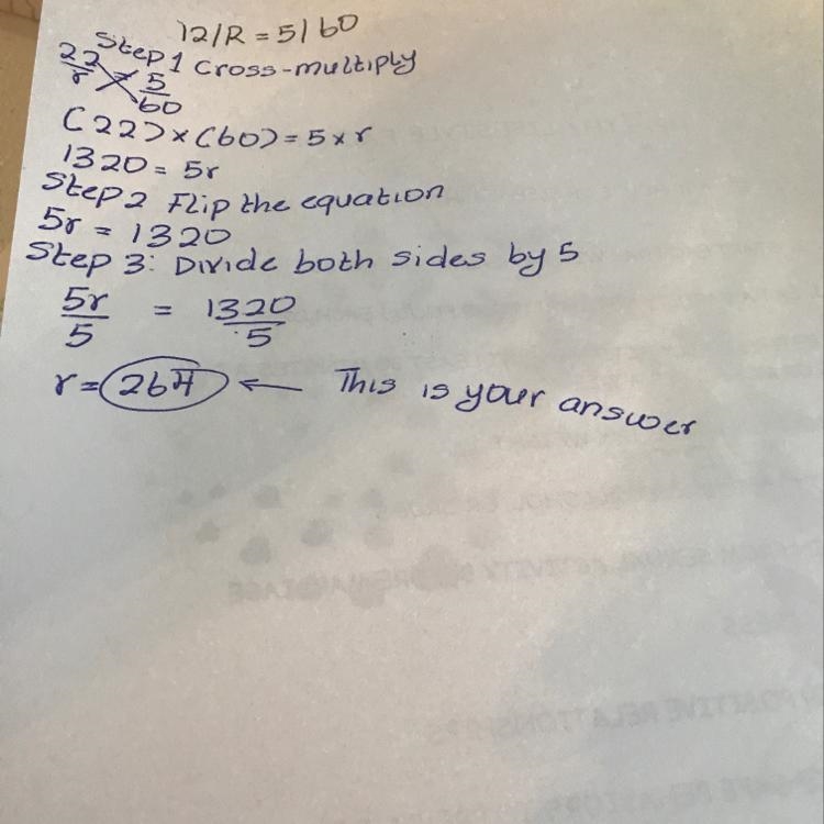 Solve the proportion: 12/R = 5/60-example-1