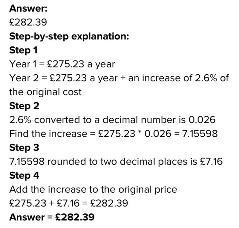 Brian pays £275.23 a year on his car insurance. The insurance company increases the-example-1