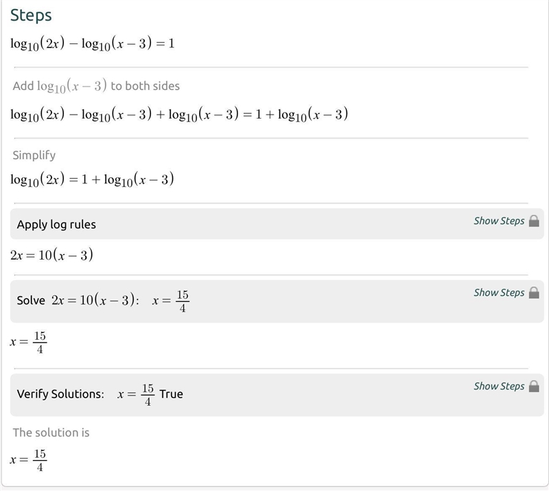 Find the value of x log2x-log(x-3)=1-example-1