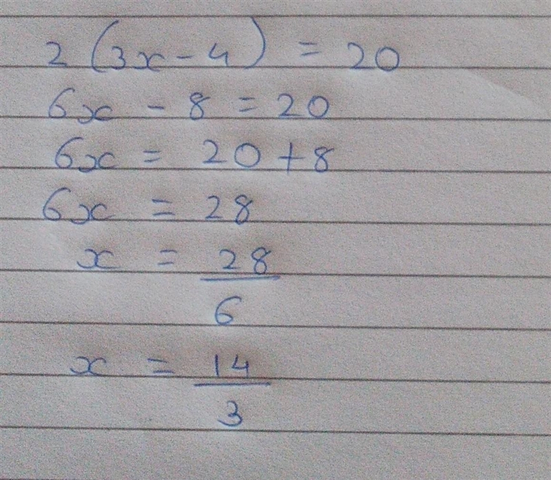 What are the values of x in the equation shown? 2|3x – 4l= 20-example-1