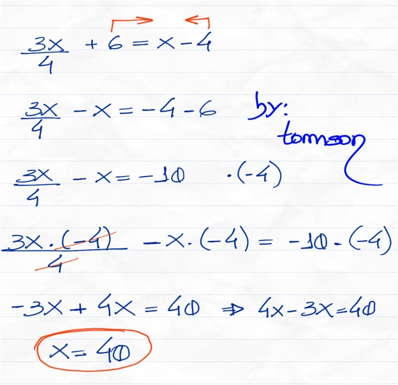 When 6 is added to 3/4 of a number, the result is 4 less than the number-example-1