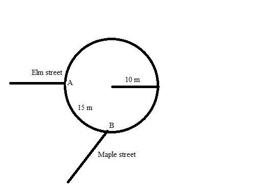 Bryan drives up to a traffic circle from Elm Street. He drives 15 meters around the-example-1