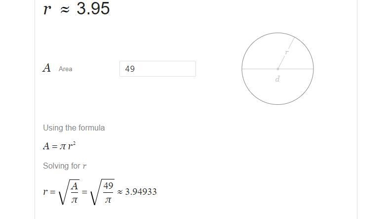 The area of a circle is 49π m2. What is the radius?-example-1