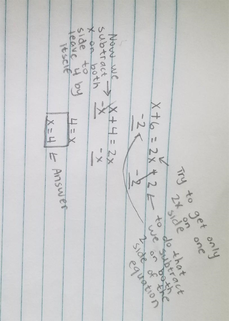 X + 6 = 2x + 2 And can you please tell me the steps. Thank you so much-example-1