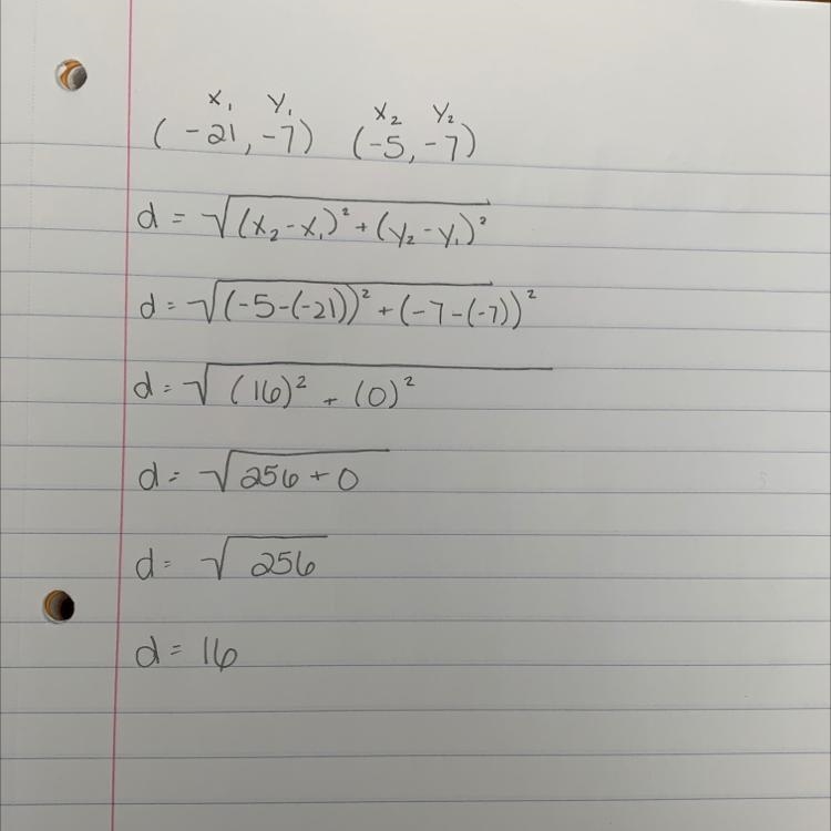 What is the distance between the point m(-21,-7) and n(-5,-7)-example-1