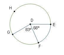 What is the measure of Arc E F G? 17° 75° 149° 211°-example-1