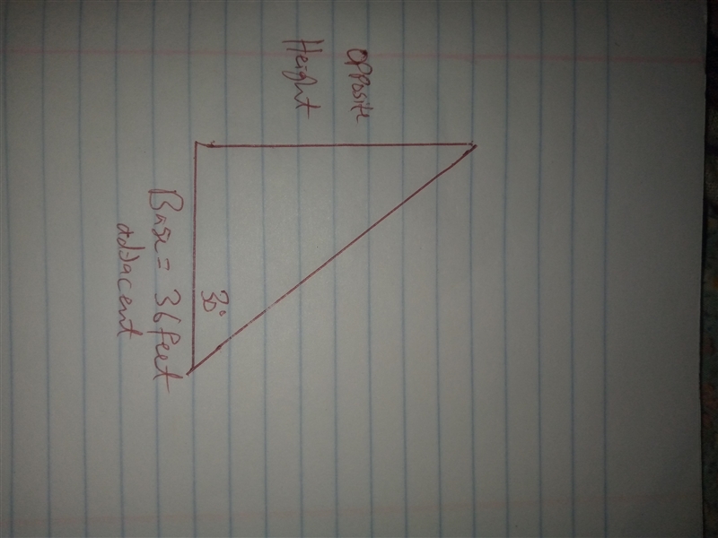 A person is standing exactly 36 ft from a telephone pole. There is a 30° angle of-example-1