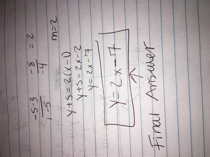 what is the equation of a line that passes through the points (5,3) and (1,-5)? please-example-1