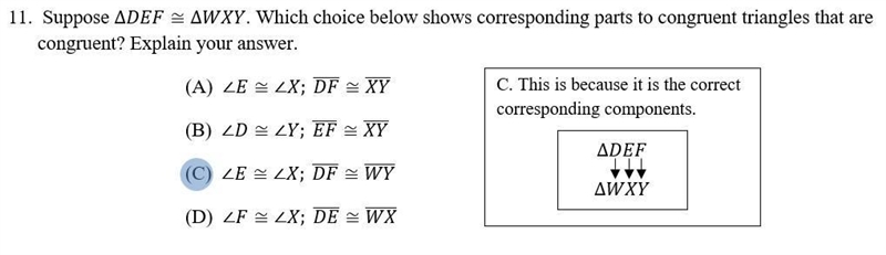 Suppose triangle DEF = triangle WXY. Which choice below shows corresponding parts-example-1