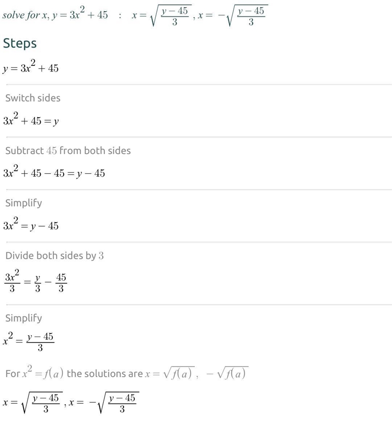 F(x)= 3x^2+45 What does x equal?-example-1