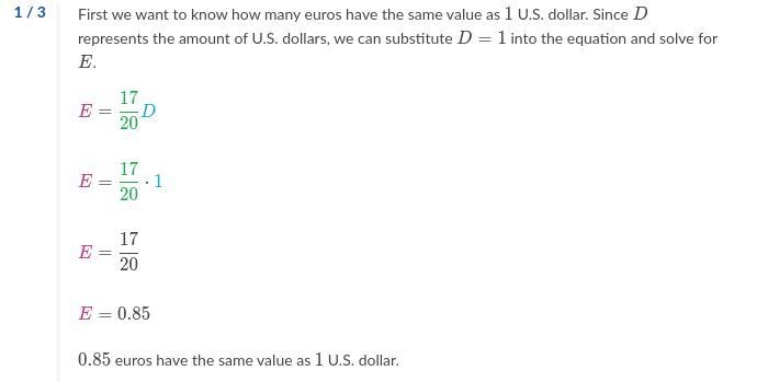 We can calculate E, the amount of euros that has the same value as D U.S. dollars-example-4