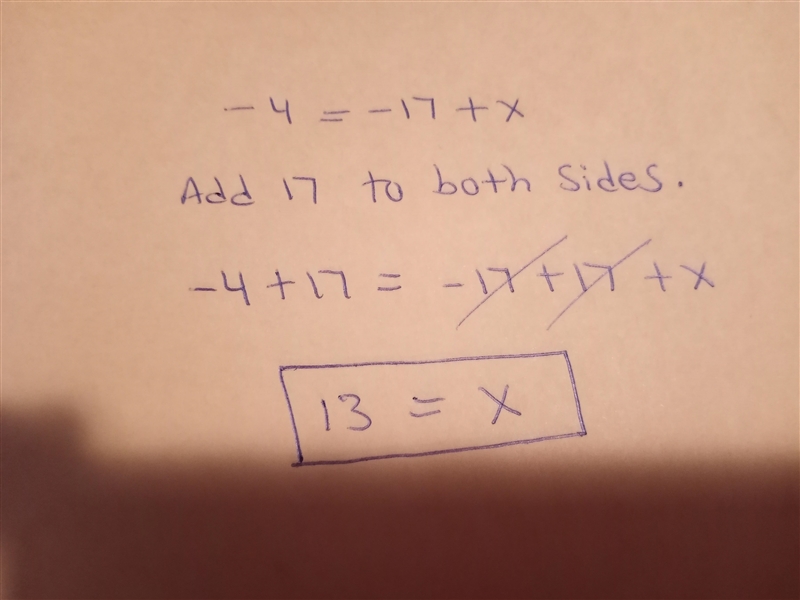 -4 = - 17 + x linear equations-example-1