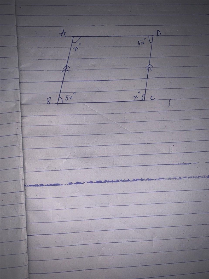 In parallelogram ABCD the degree measure of ABC is 5 times the degree measure of BCD-example-1