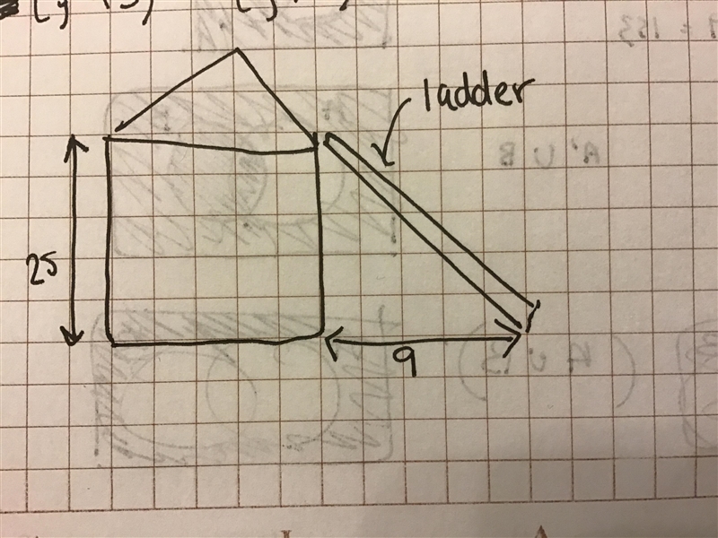 you need a ladder that will reach up a 25 foot tall house when placed 9 feet away-example-1