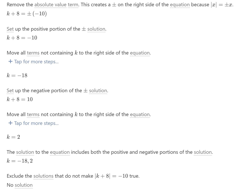 |k+8|=-10 must show work-example-1