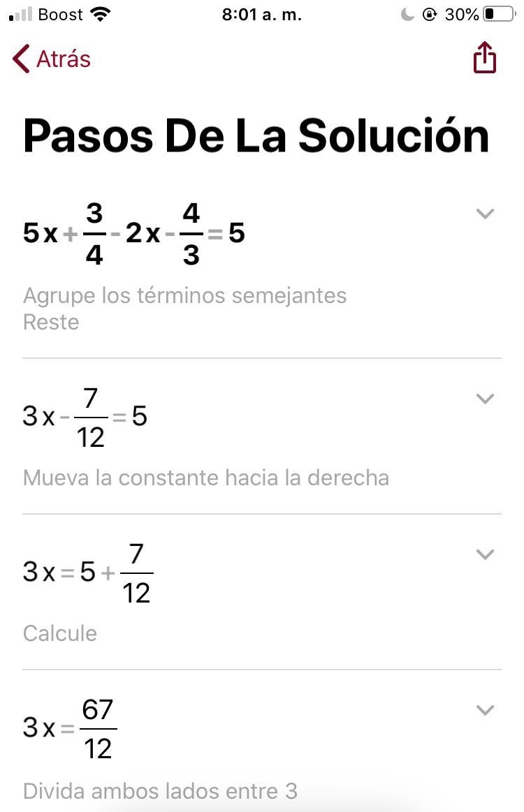 Solve the following equation 5x+3/4 - 2x-4/3=5​-example-1