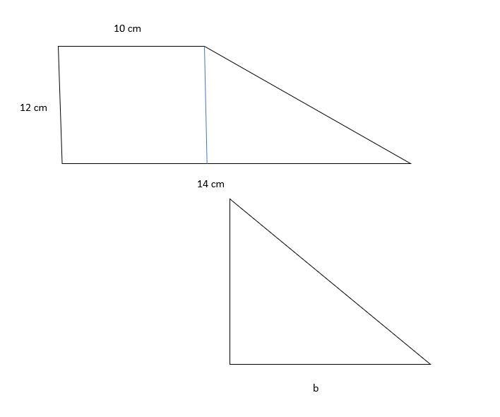 A trapezoid was broken into a rectangle and a triangle. What is the length, b, of-example-1