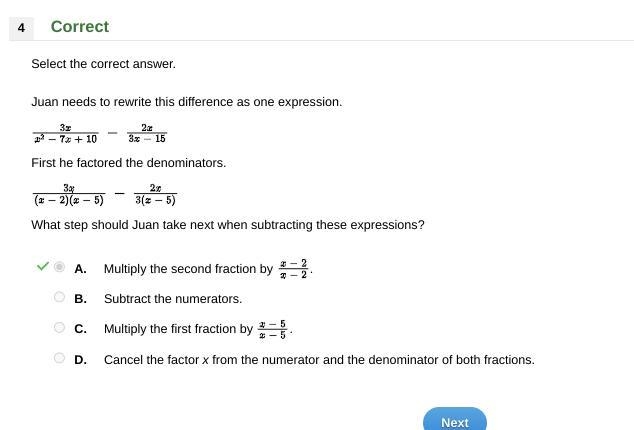 Select the correct answer. Juan needs to rewrite this difference as one expression-example-1