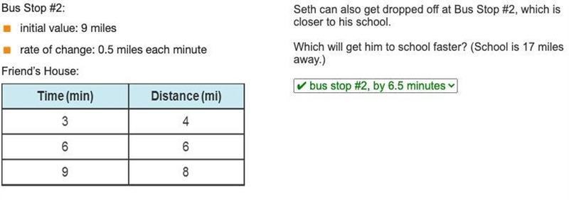 Bus Stop #2: initial value: 9 miles rate of change: 0.5 miles each minute Friend’s-example-1