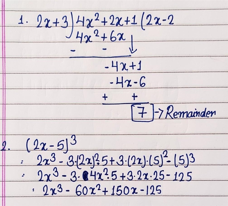 1)Find the remainder when 4x2 + 2x + 1 is divided by (2x +3). (A) 2 (B) 7 (C) 5 (D-example-1