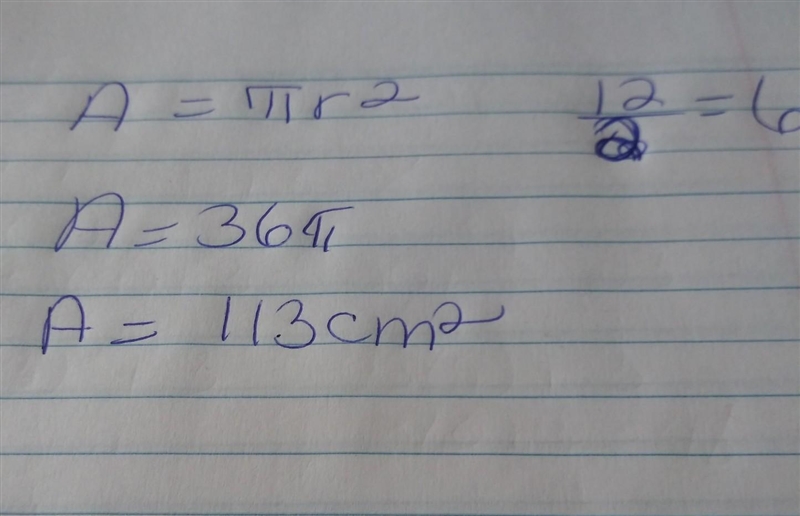 Find the area of the circle below. 12 cm-example-1