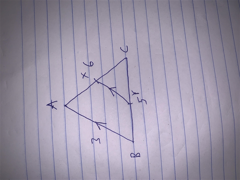 Given triangle ABC with AB = 3 , BC = 5 , and CA = 6. X is the midpoint of AC and-example-1