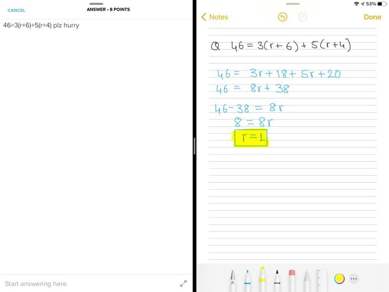 46=3(r+6)+5(r+4) plz hurry​-example-1