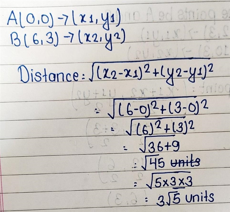 If A= (0,0) and B= (6,3) what is the length of AB-example-1