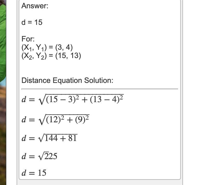 4 Find the distance between A (3, 4) and B (15, 13).-example-1