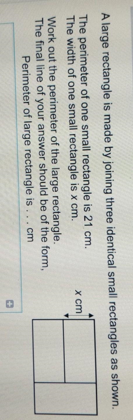 5196 A large rectangle is made by joining three identical small rectangles as shown-example-1