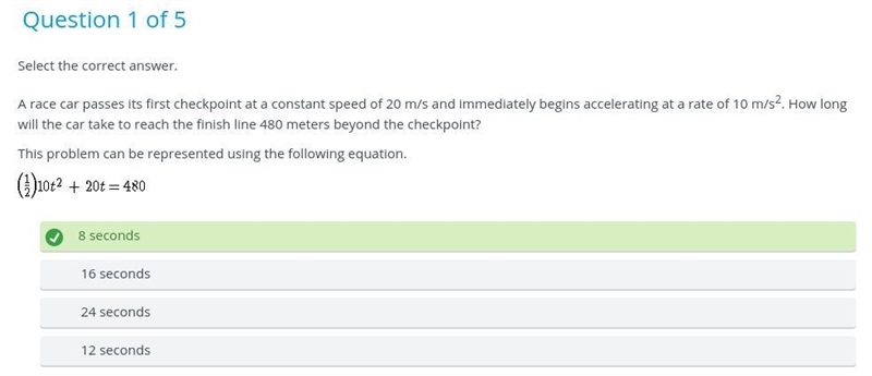 A race car passes its first checkpoint at a constant speed of 20 m/s and immediately-example-1