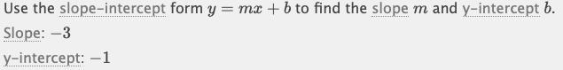 What is the slope of the line described by the equation y + 1 = -3x?-example-1