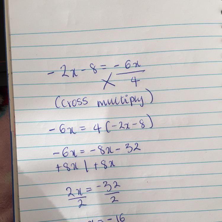 -2x-8=-6x÷4 please show me the steps-example-1