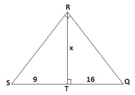 Triangle S R Q is shown. Angle S R Q is a right angle. An altitude is drawn from point-example-1