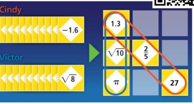 Cindy and victor are playing a math game. The winner must get three in a row of the-example-1