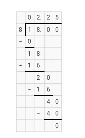 The steps to convert 18 over 8 to a decimal are shown below: Division is shown with-example-1