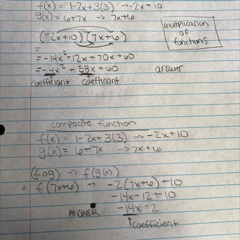 Let f (x) = 1 - 2x + 3x3 and g(x) = 6 + 7x?. For f (x) · g(x), what is the coefficient-example-1