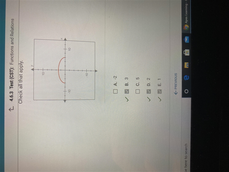 Which of the following values are in the range of the function graphed below? Check-example-1