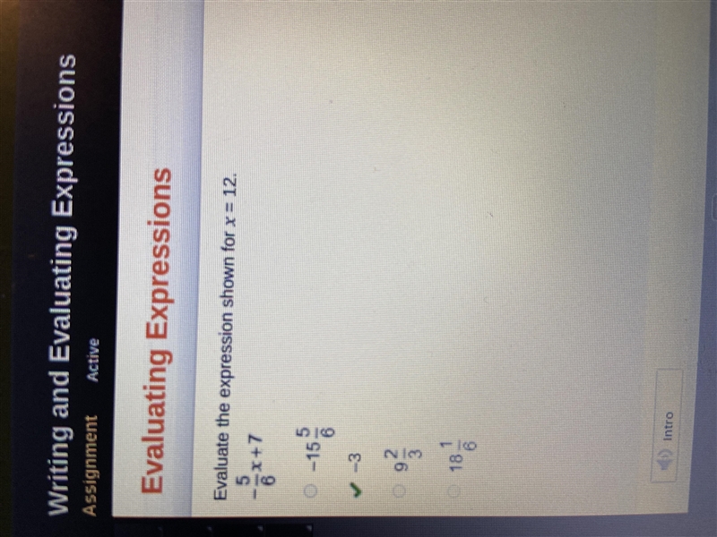 Evaluate the expression shown for x=12 -5/6x +7-example-1