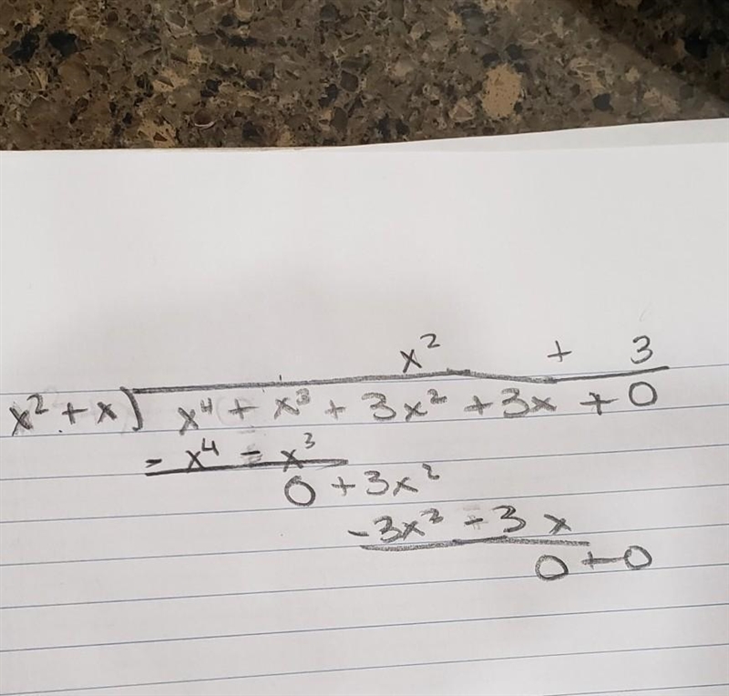 LOTS OF POINTS!!! Question: Find the quotient. 1. (x4 + x3 + 3x2 + 3x) ÷ (x2 + x) 2. (x-example-1