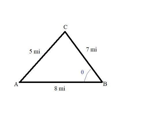 There are 3 islands A,B,C. Island B is east of island A, 8 miles away. Island C is-example-1