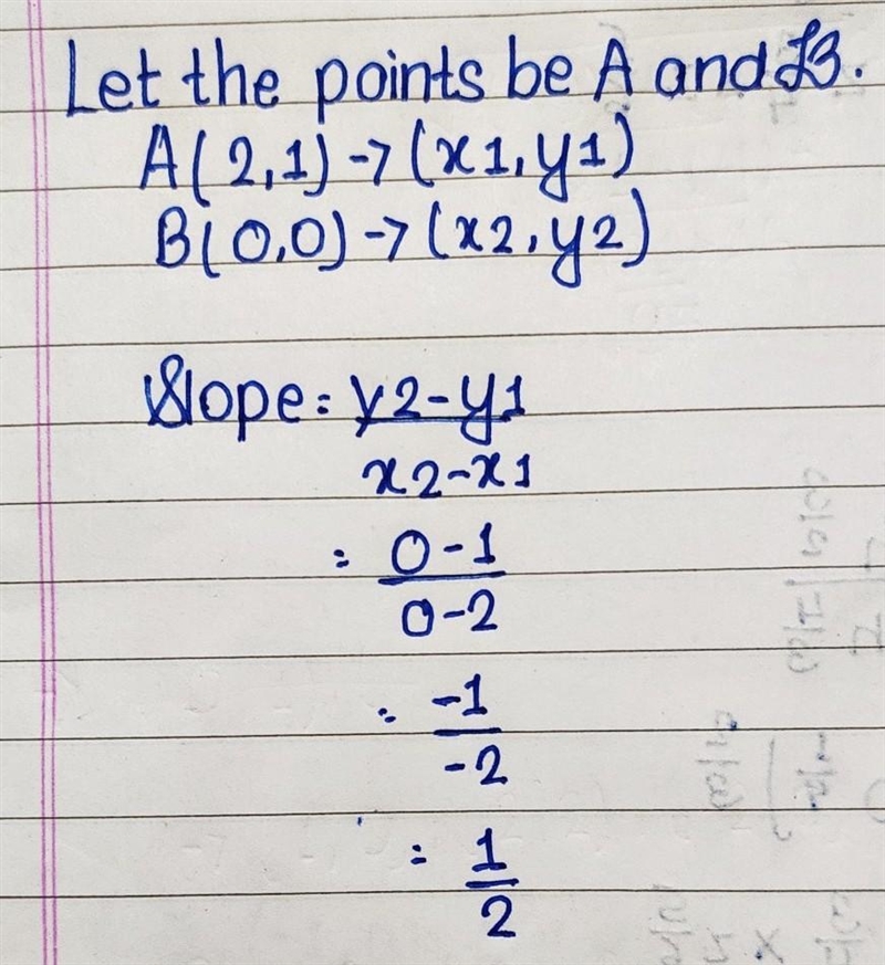 What is the slope of the line that passes through (2, 1), (0, 0)?-example-1