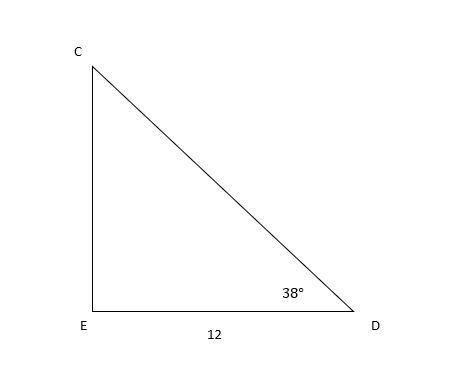 In ΔCDE, the measure of ∠E=90°, the measure of ∠D=38°, and DE = 12 feet. Find the-example-1